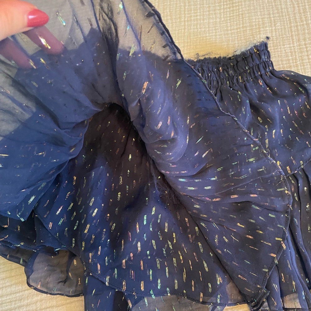 LoveShackFancy Blue Metallic Silk Mini Skirt - Picture 6 of 6